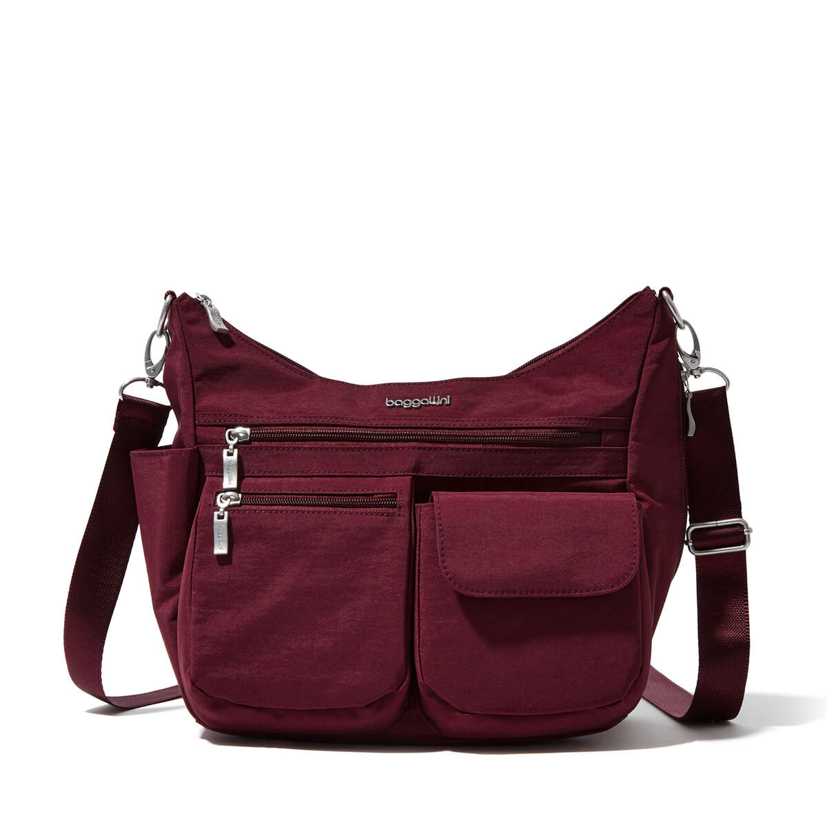 Baggallini Modern Everywhere Hobo Crossbody w/ Trolley Sleeve & RFID Wristlet Wallet Dark Cherry
