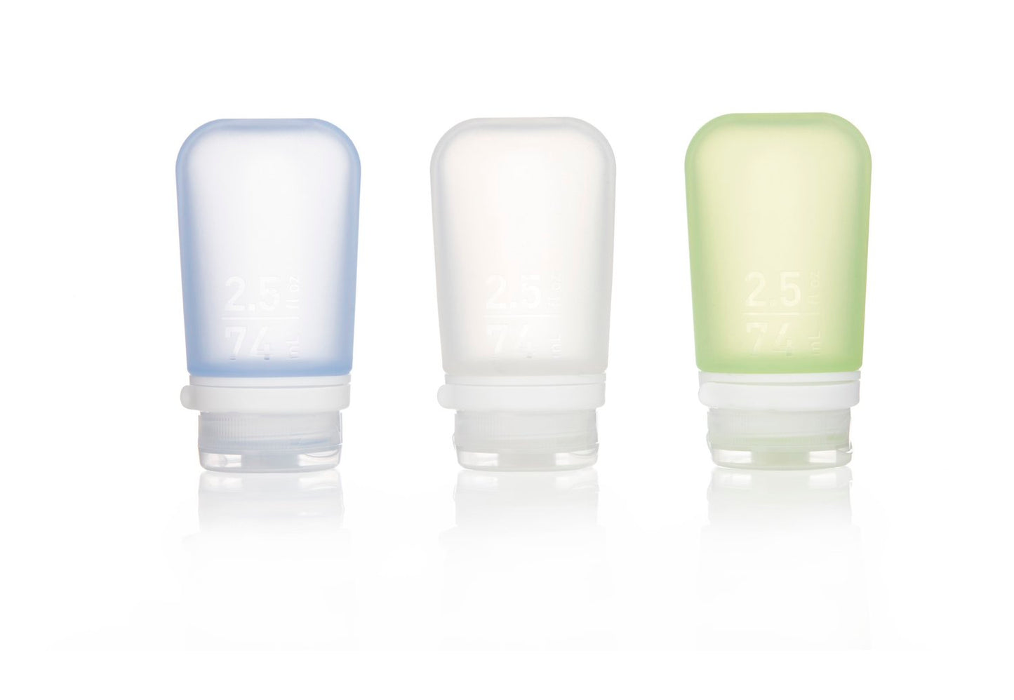 Humangear 2.5 oz GoToob+ 3-Pack Silicone 3-1-1 Toiletry Bottles (MEDIUM) - Assorted Colors