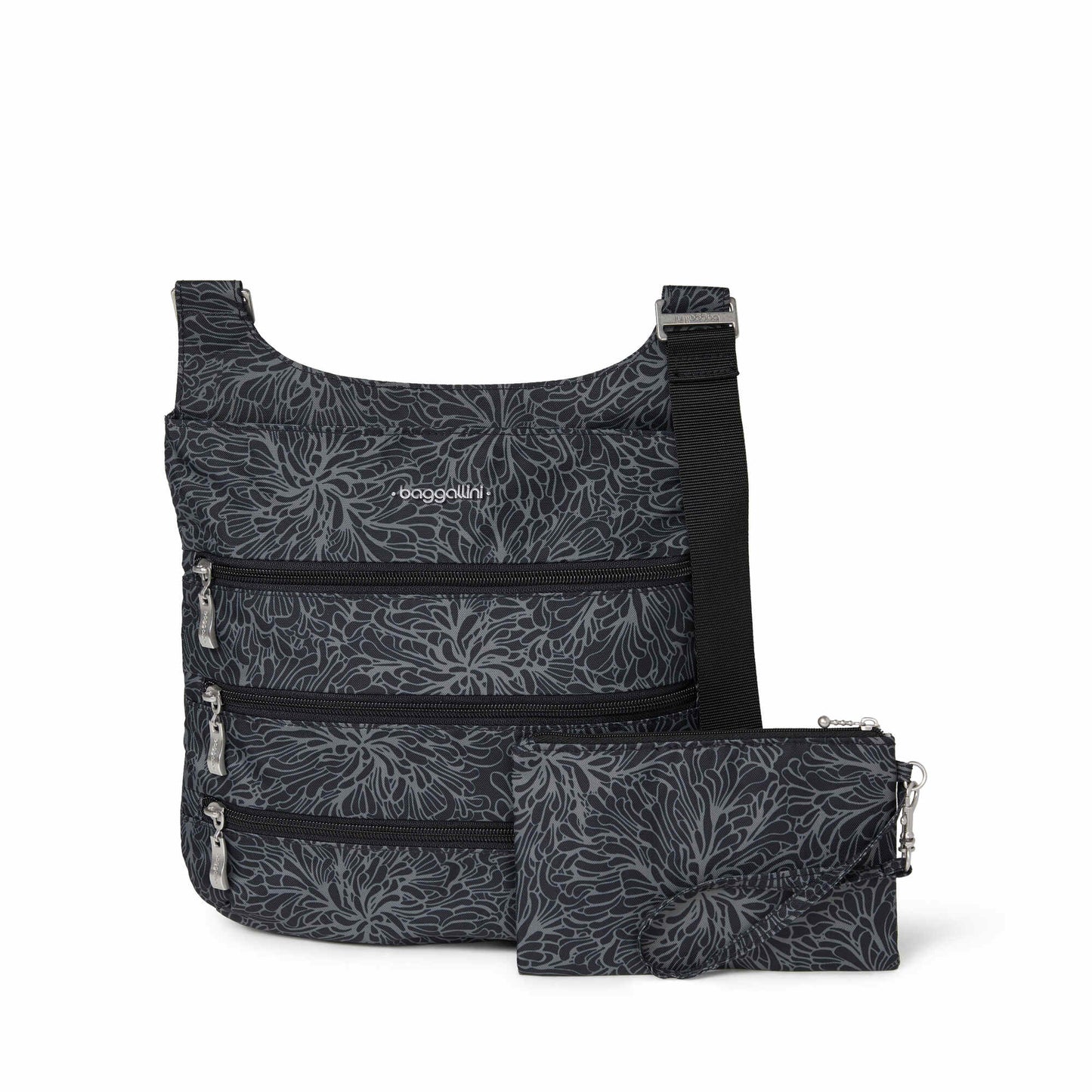 On Sale - Baggallini Big Zipper Bagg/Purse With RFID Midnight Blossom