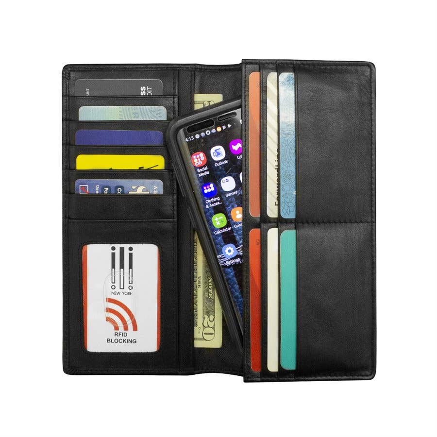 ili New York Leather Flap Wallet- 7807 Black