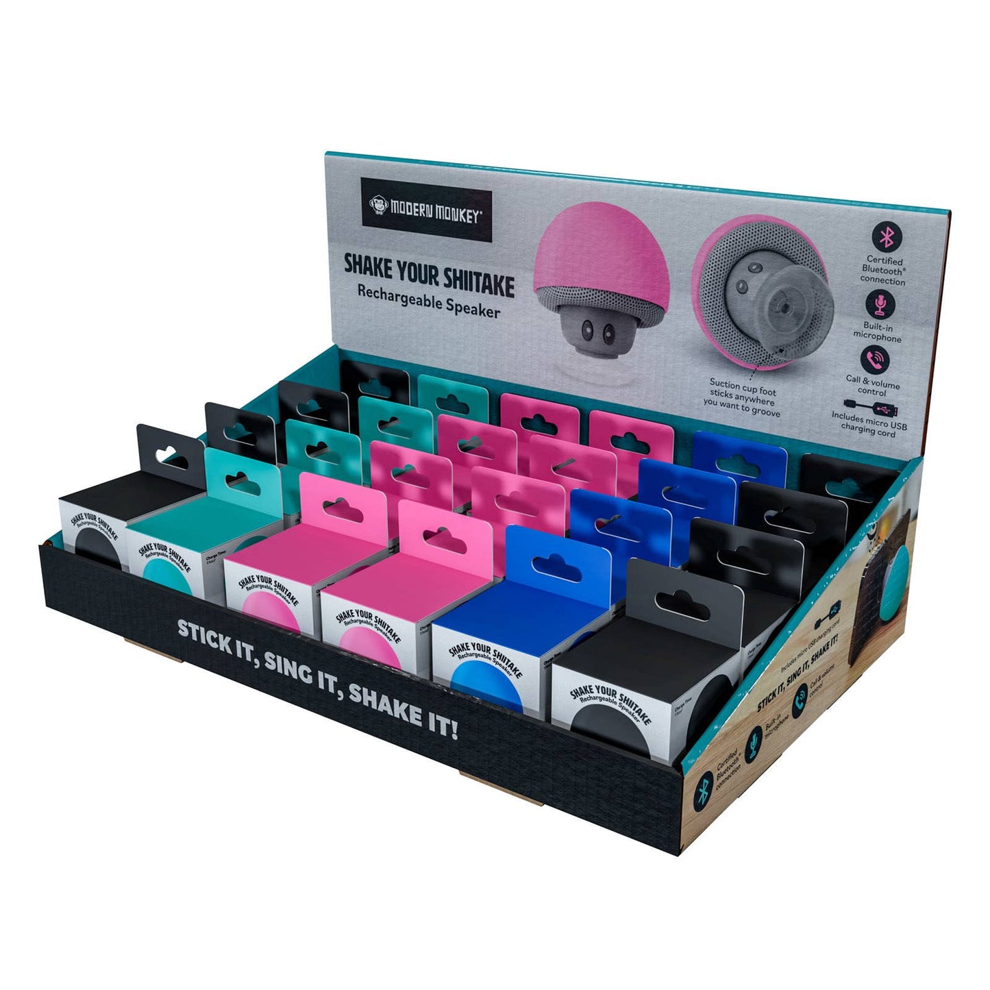 DM Merchandising - Modern Monkey® Shake Your Shiitake Mini Rechargeable Bluetooth Speaker/Phone Stand