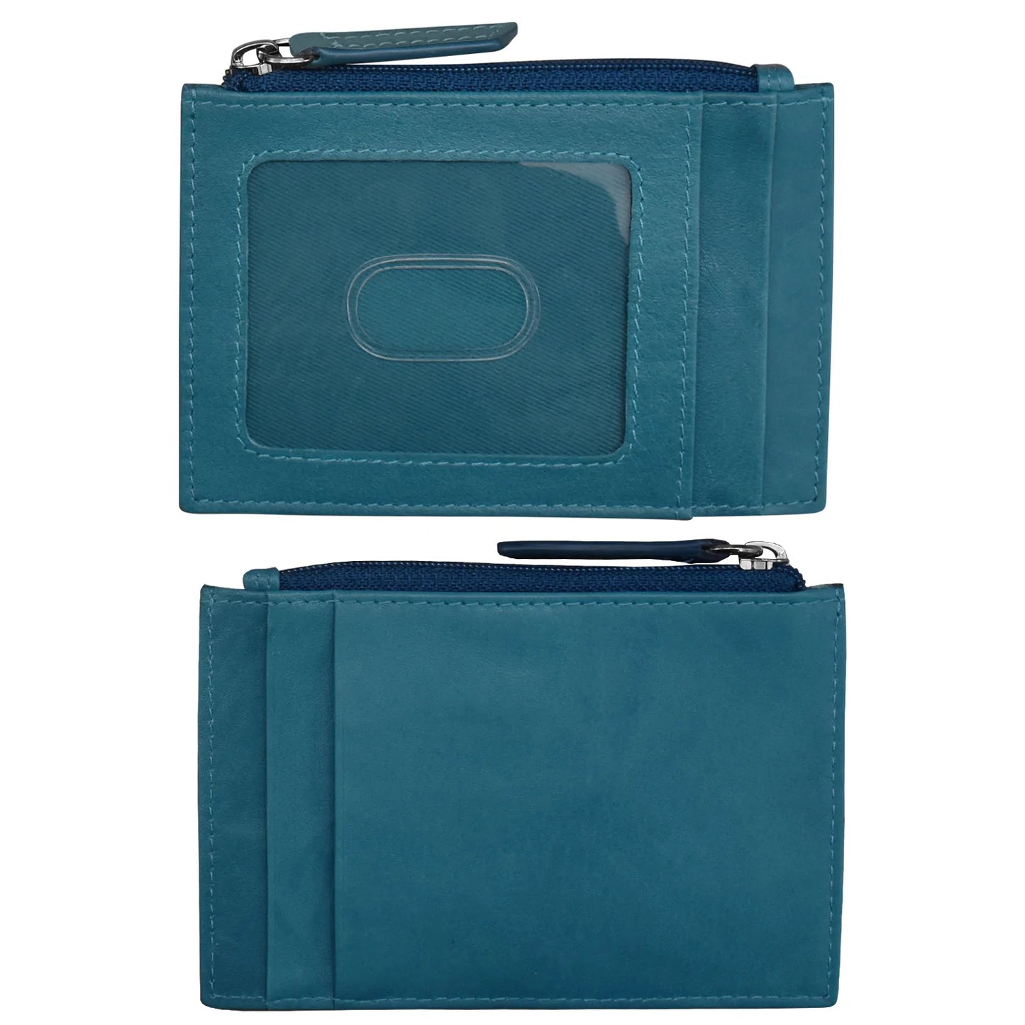 ili New York RFID Leather Zippered I.D. Wallet- 7416 Jeans Blue
