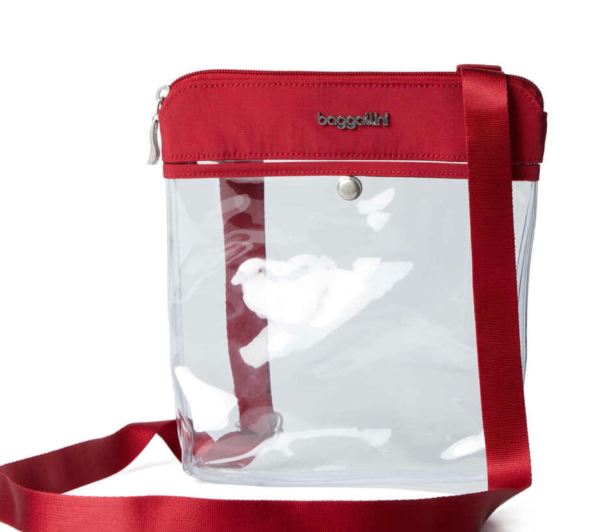 Baggallini Clear Pocket Clear Stadium Crossbody Red