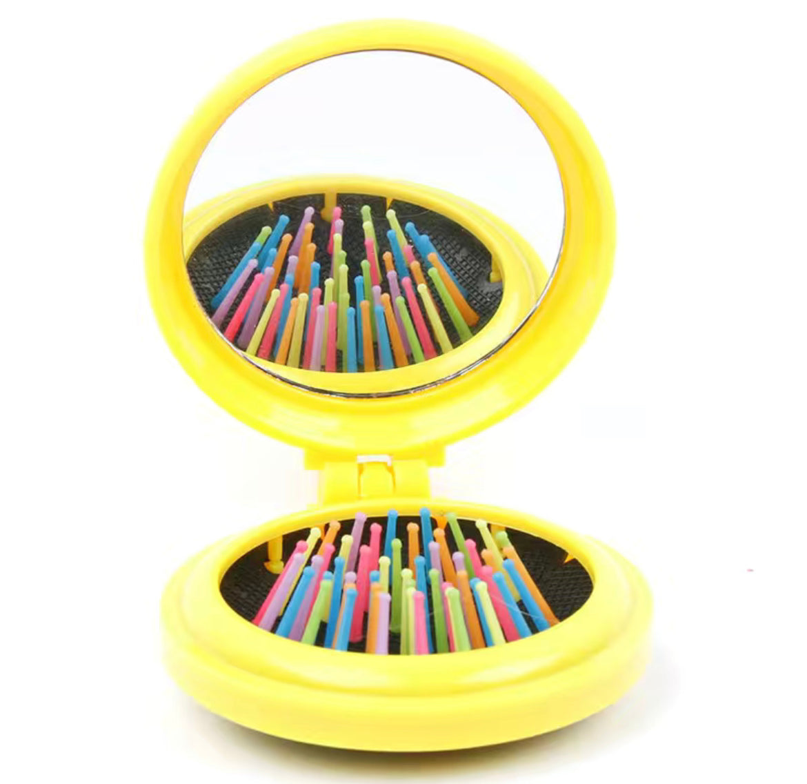 Round Hair Brush/Mirror Yellow Rainbow