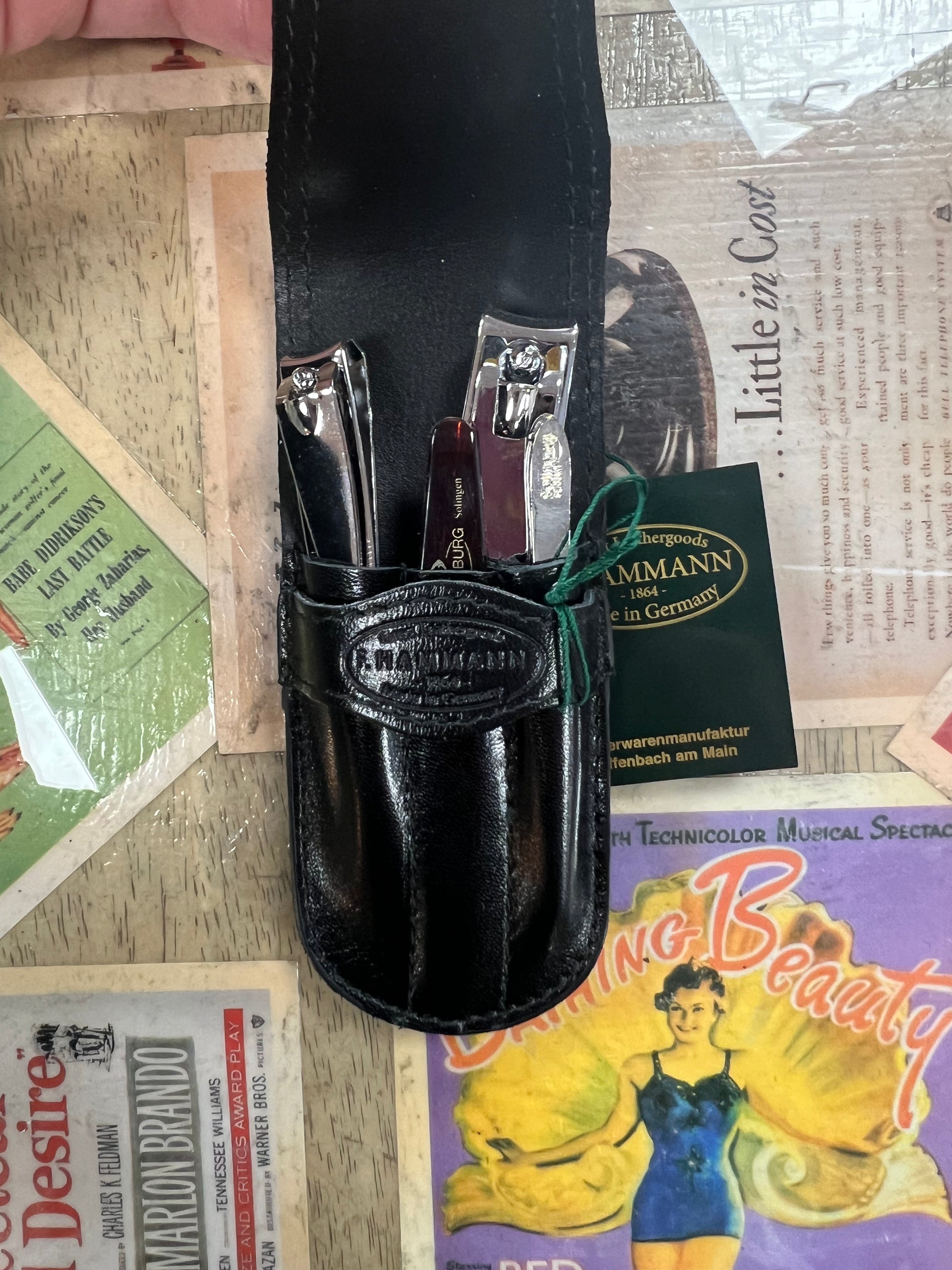 F. Hammann Leather Manicure Set- Solingen implements - Made in Germany Black