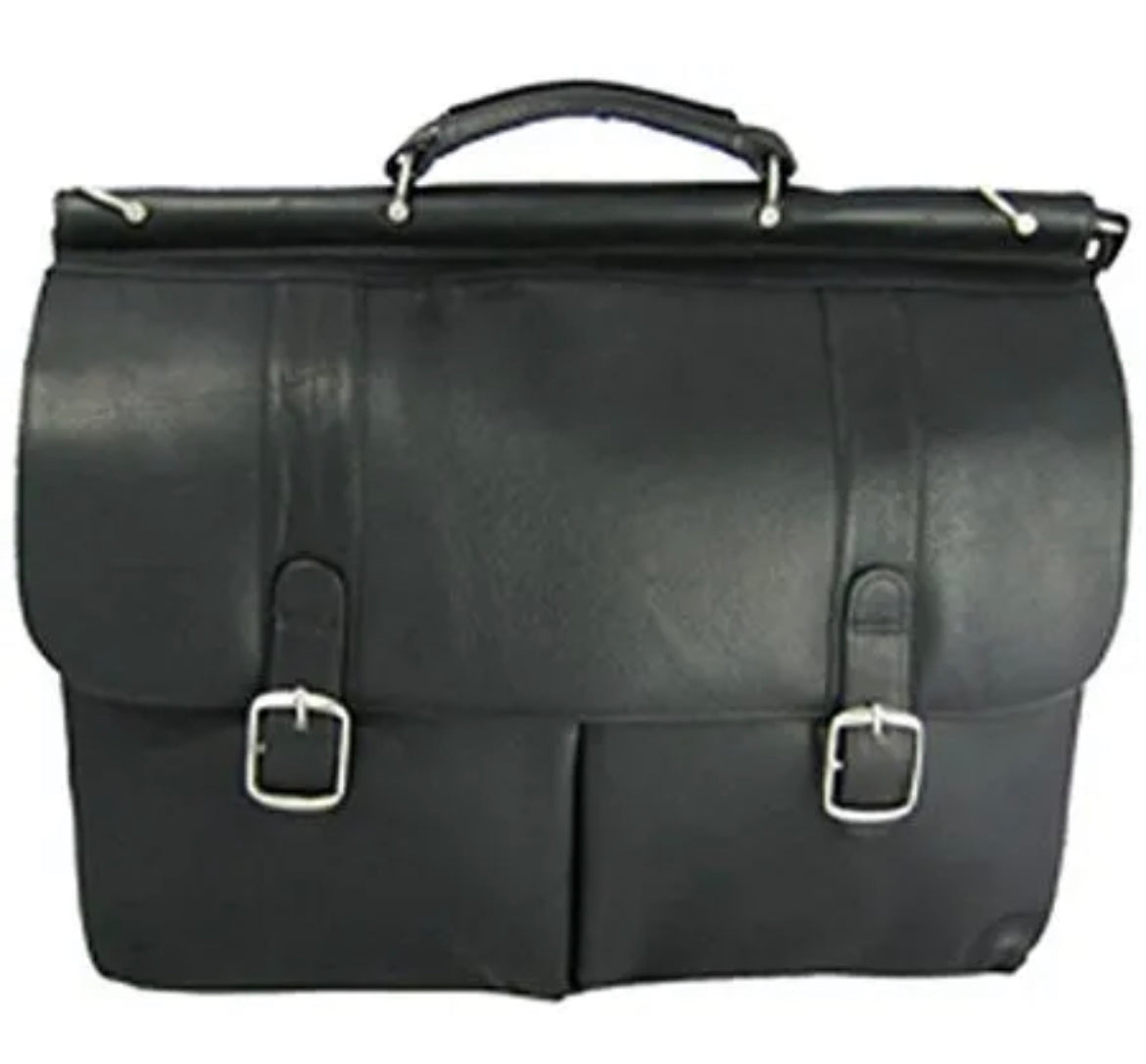 David King Dowel Top Leather Briefcase Black