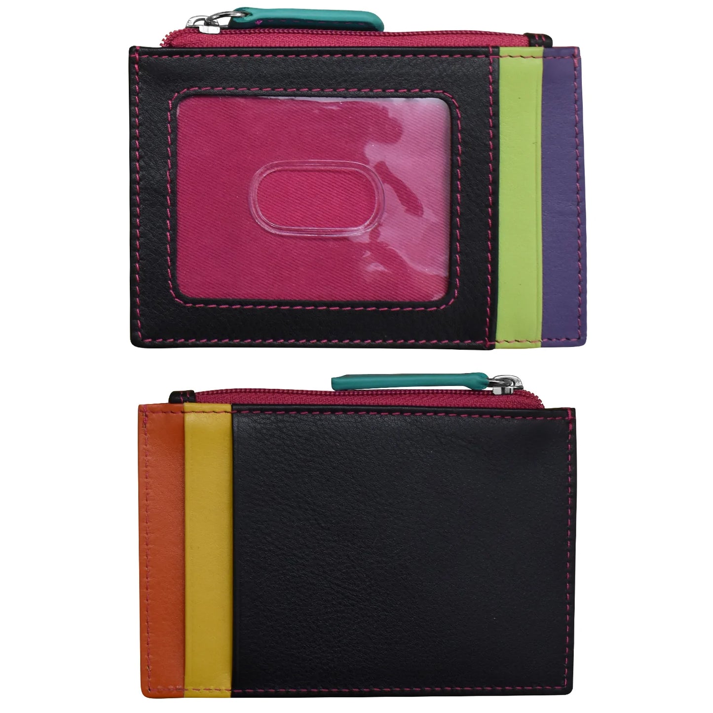 ili New York RFID Leather Zippered I.D. Wallet- 7416 Black Brights