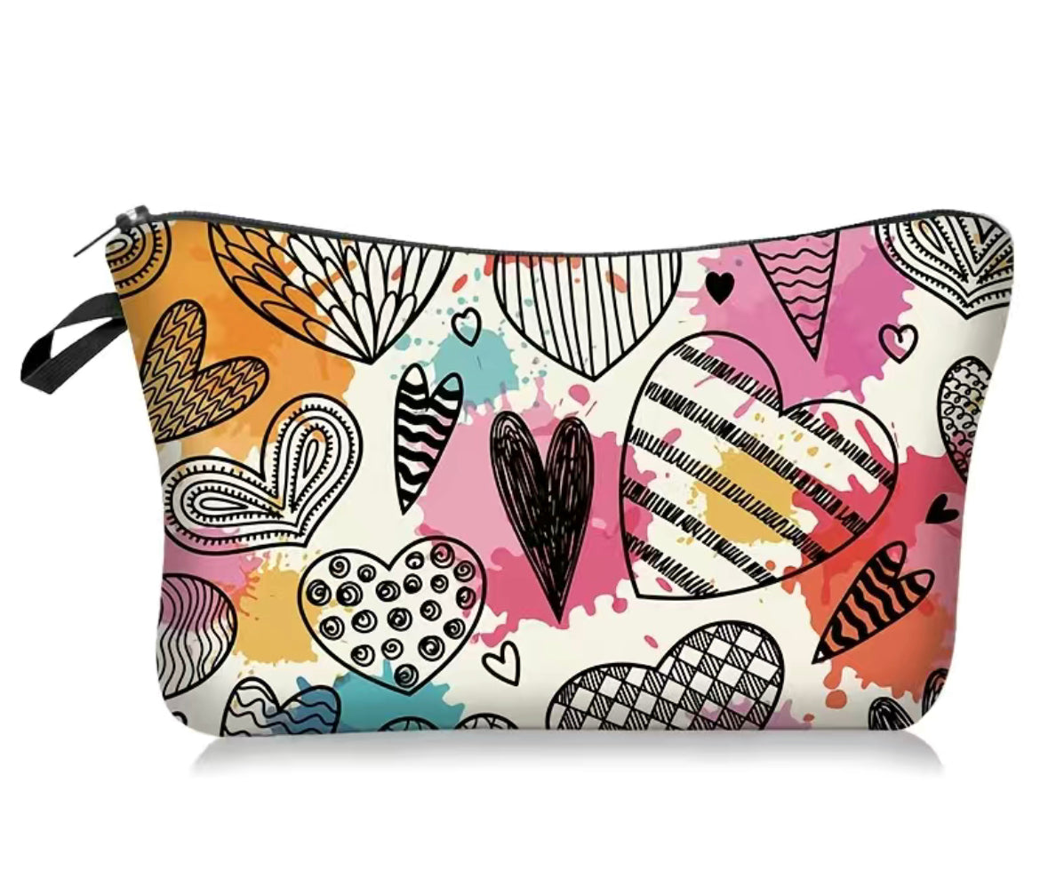 Zippered Pouch Drawn Hearts