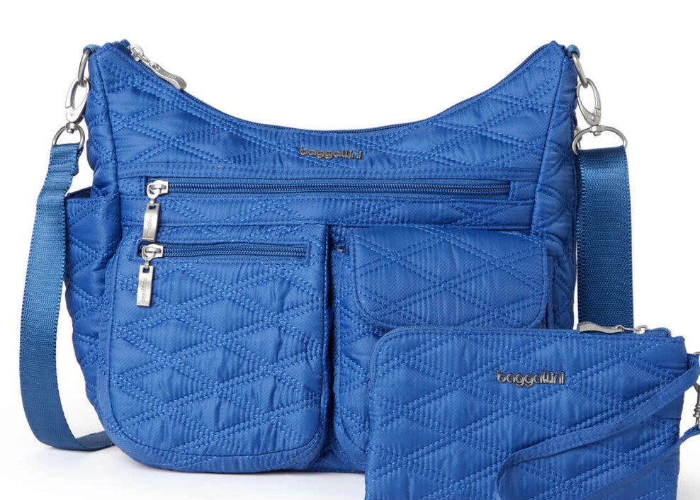 Baggallini Modern Everywhere Hobo Crossbody w/ Trolley Sleeve & RFID Wristlet Wallet Atlantic Quilt