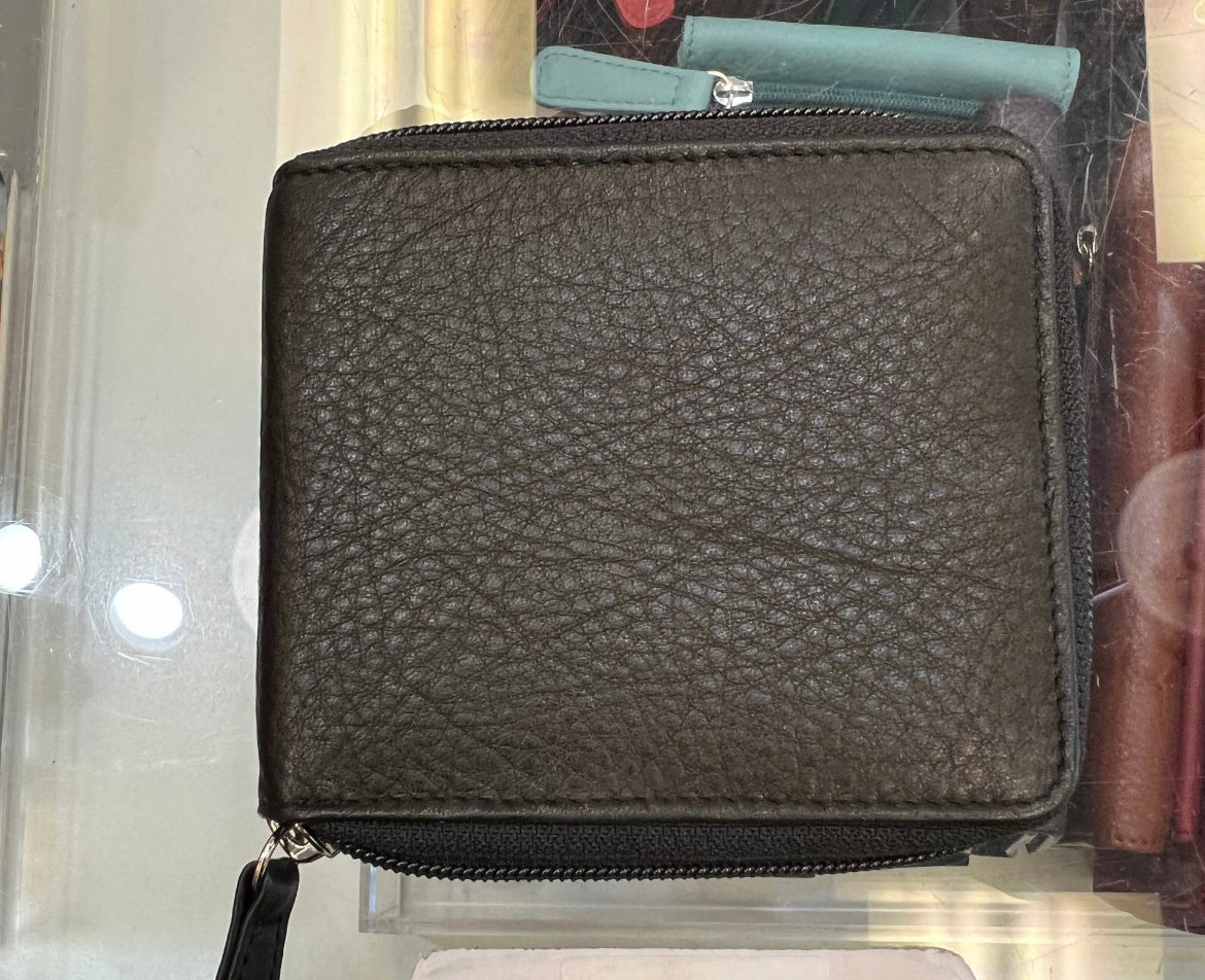 Medium Zipped Wallet Grey Metallic Leather