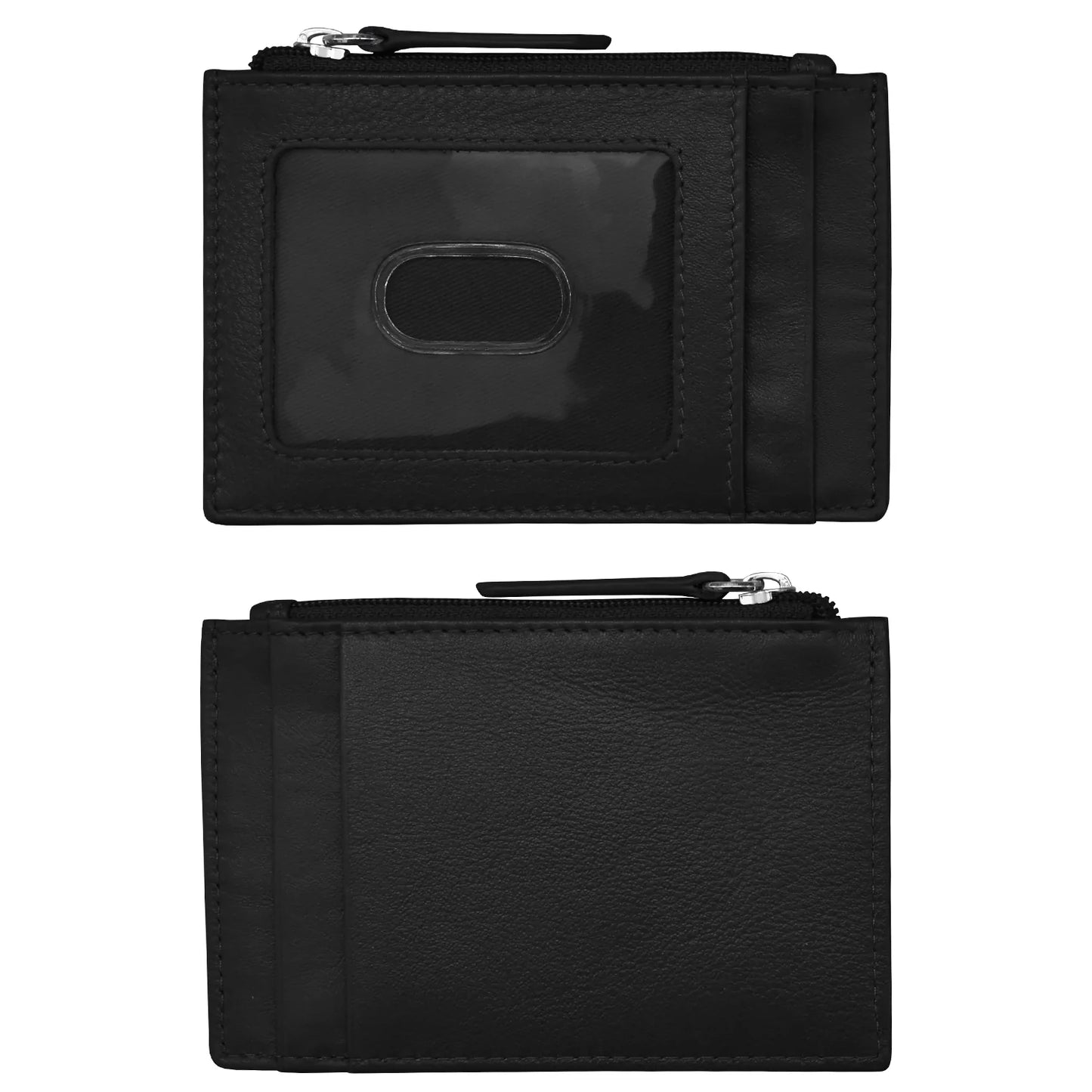 ili New York RFID Leather Zippered I.D. Wallet- 7416 Black
