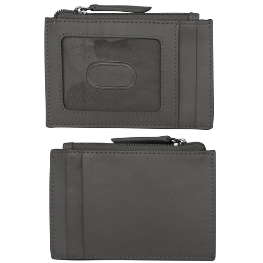 ili New York RFID Leather Zippered I.D. Wallet- 7416 Grey