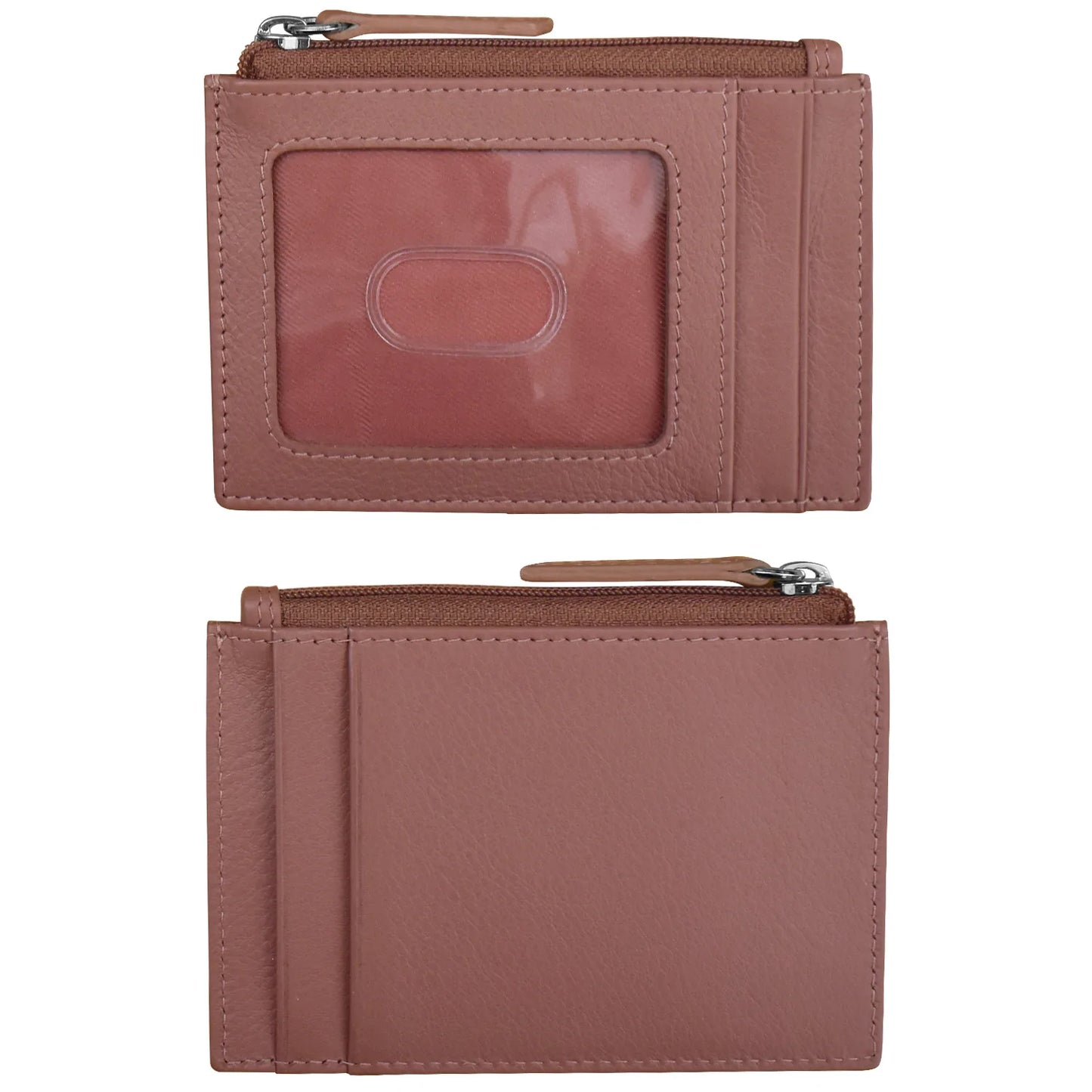 ili New York RFID Leather Zippered I.D. Wallet- 7416 Mauve