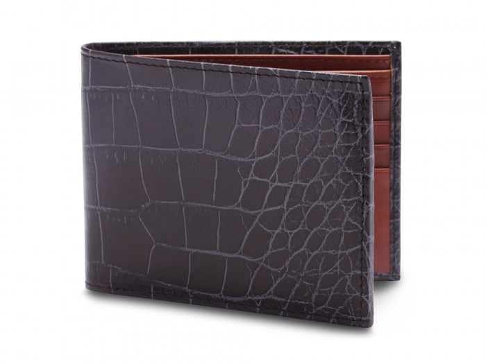Bosca Crocco Bifold Leather Wallet With Flap BROWN CROCCO