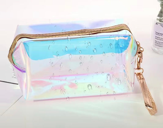 On Sale - Iridescent Clear Cosmetic Bag with Wristlet Strap