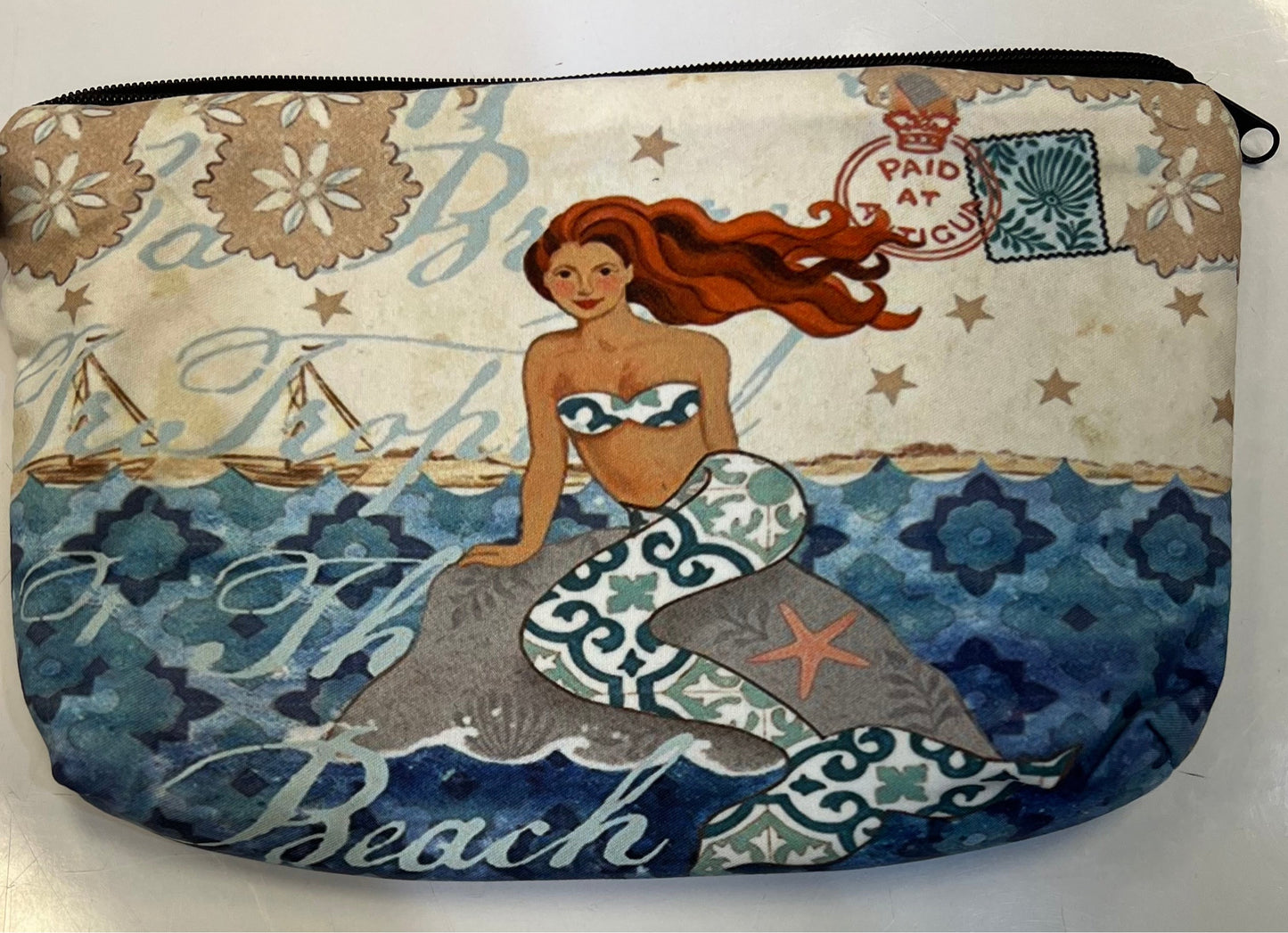 Zippered Pouch - Mermaid Mermaid- White and Blue