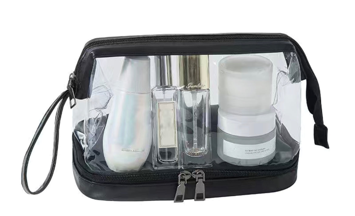Wet/Dry Clear Travel Toiletry/Cosmetic Zip Bag With Carrying Handle
