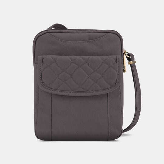 Travelon Anti-Theft RFID Signature Quilted Slim Pouch Crossbody Smoke