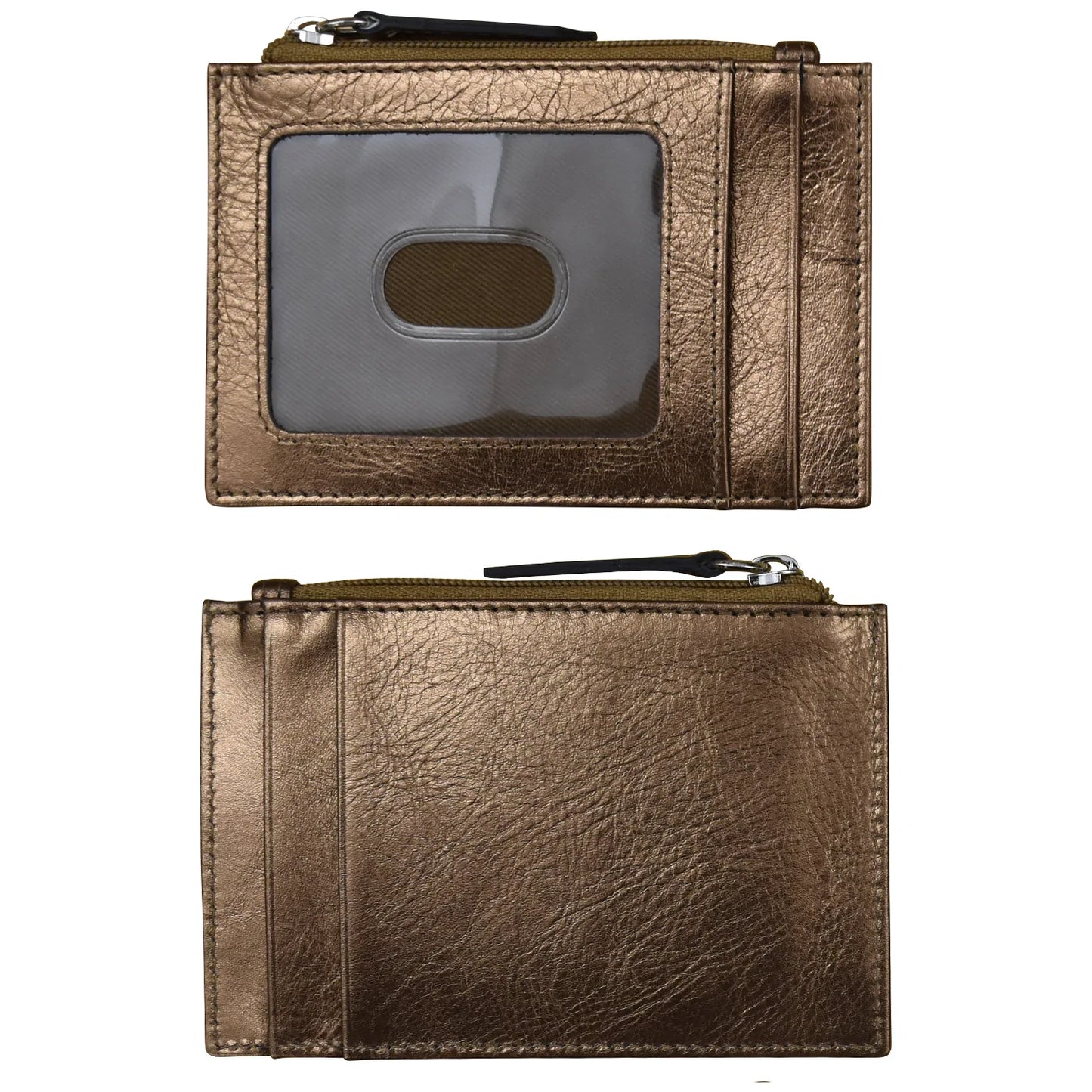 ili New York RFID Leather Zippered I.D. Wallet- 7416 Bronze