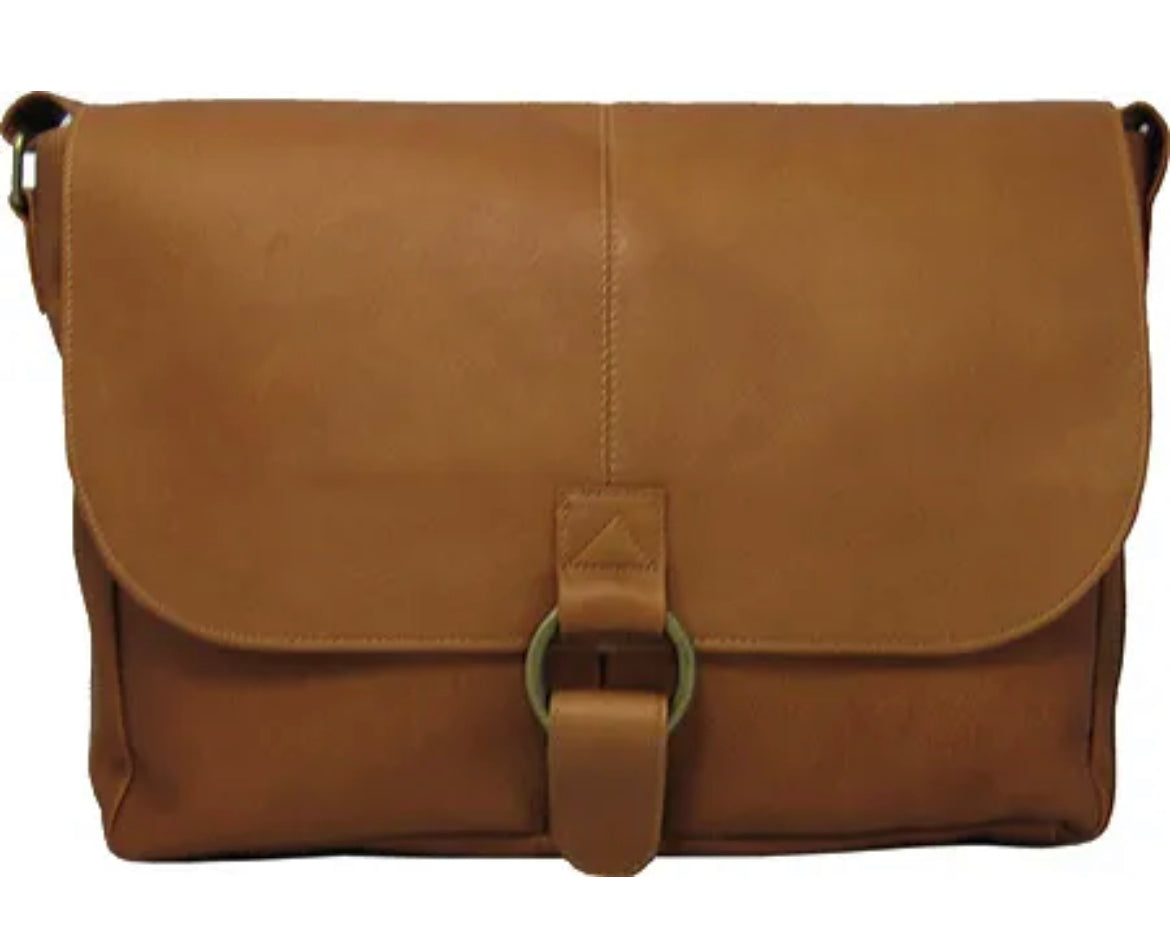 David King & Co. 199 Leather East/West 1/2 Flap Messenger Bag with Large Ring