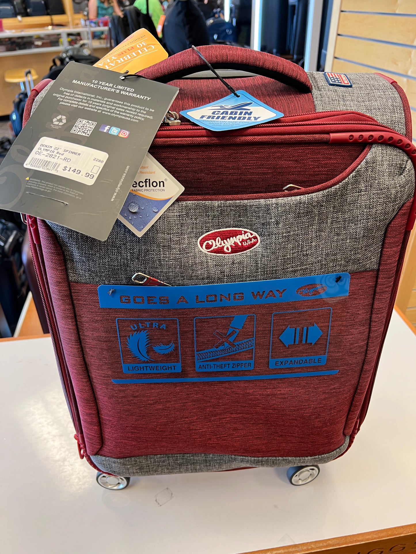 FINAL SALE - Olympia Denim 22” Carry-On Softside Spinner (Red)- OE-2621- $59.99