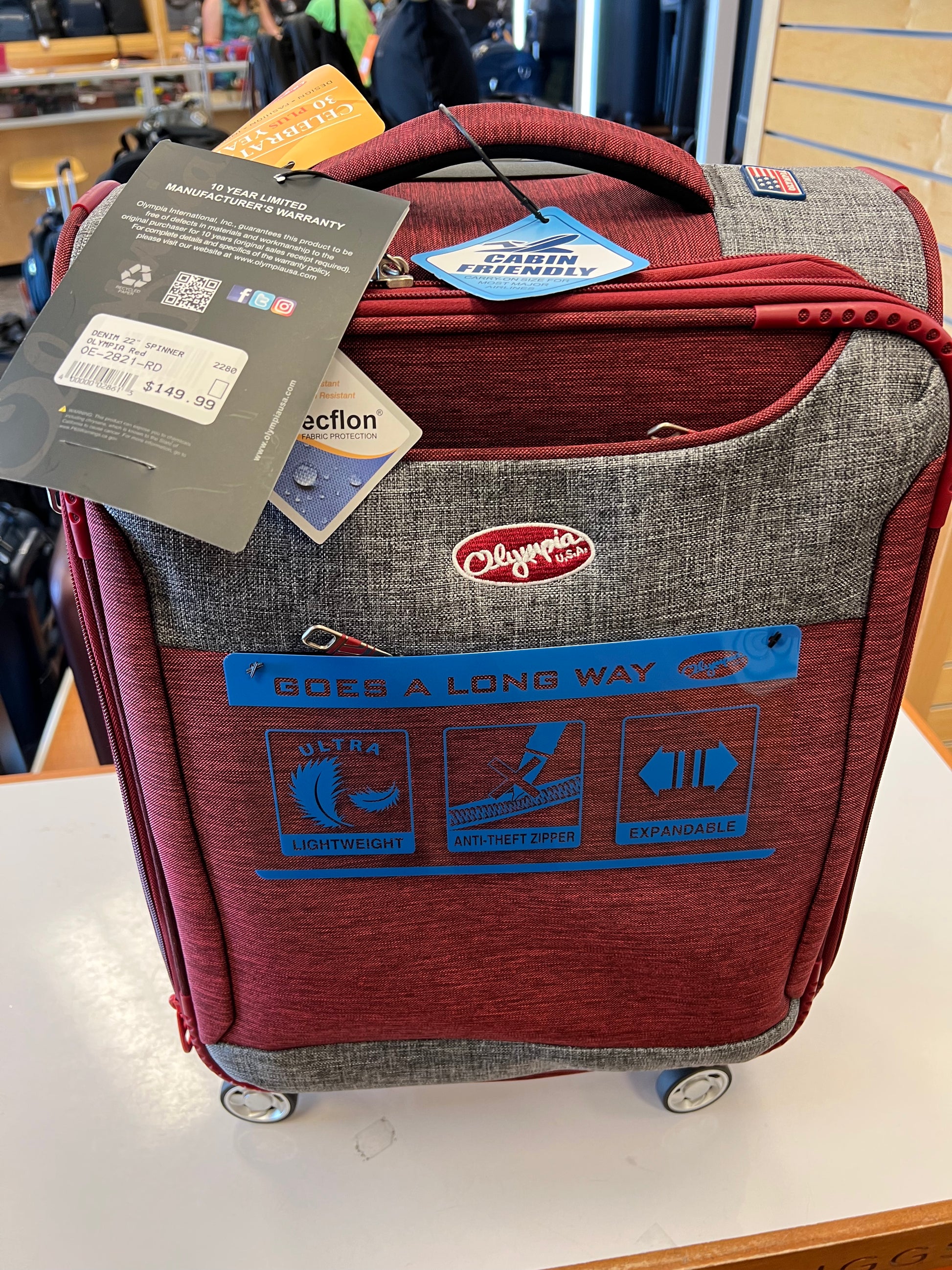 FINAL SALE - Olympia Denim 22” Carry-On Softside Spinner (Red)- OE-2621- $59.99