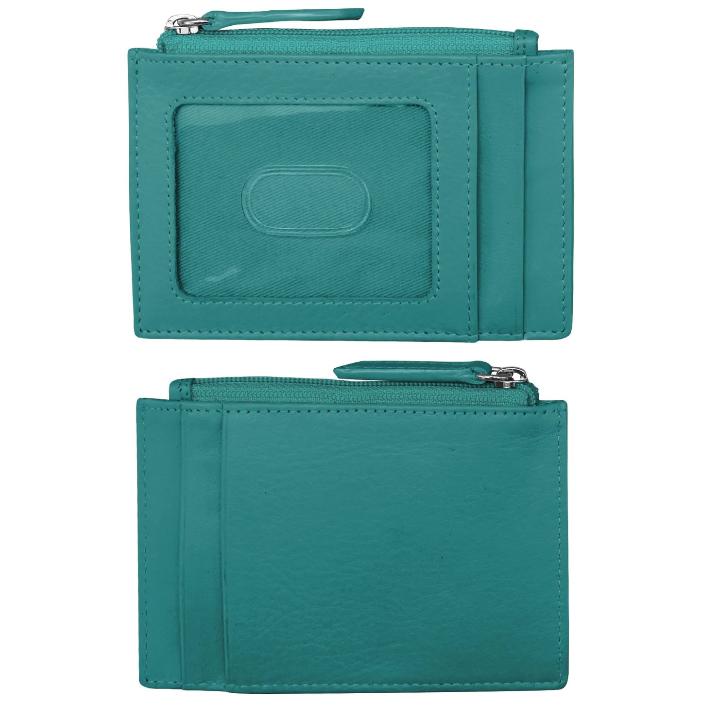 ili New York RFID Leather Zippered I.D. Wallet- 7416 Aqua
