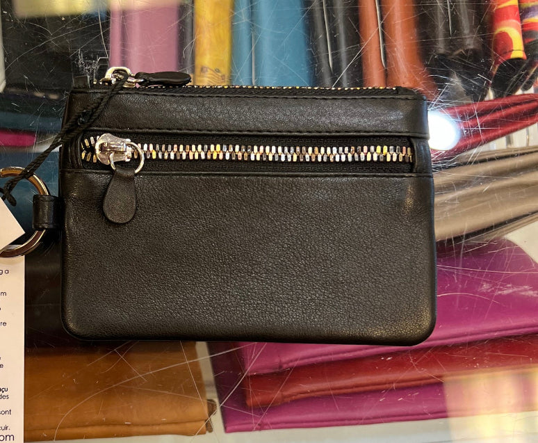 ili New York RFID Leather Coin Purse Wallet- 6457 Black Metallic