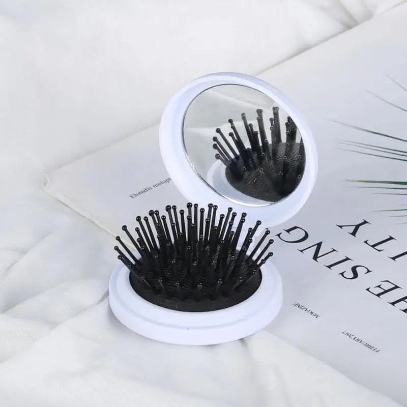 Round Hair Brush/Mirror White Black