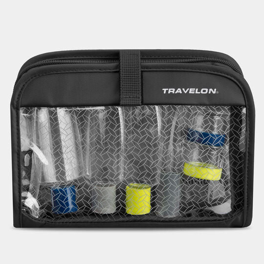 Travelon 3-1-1 Wet/Dry One Quart Clear Hanging Toiletry Bag with Bottles and Jars Black