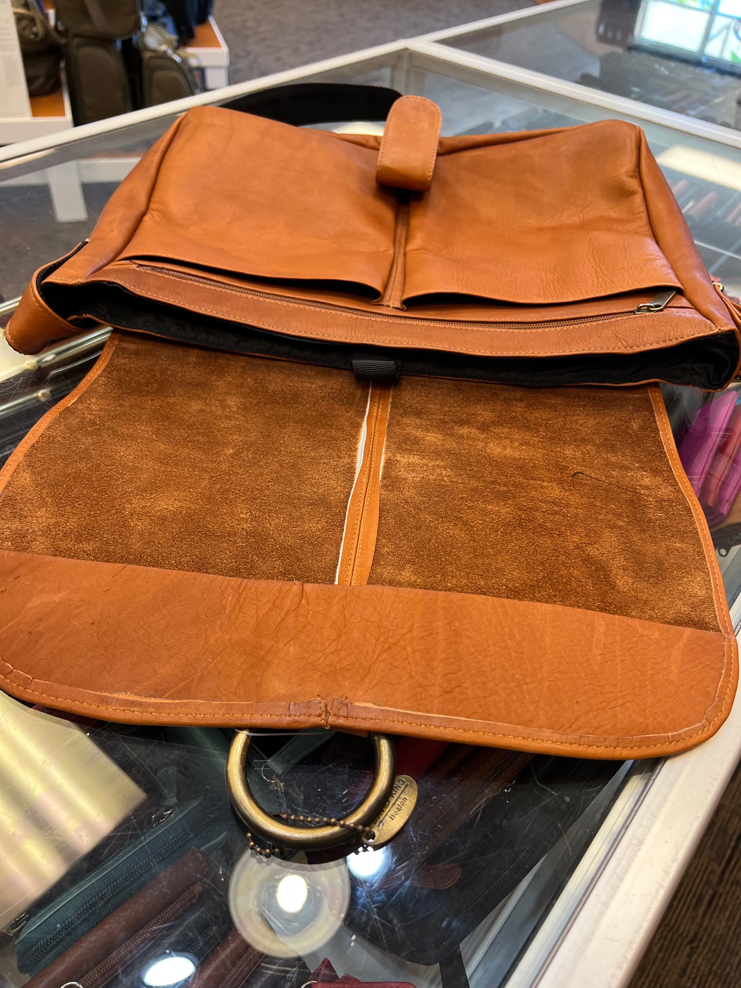 David King & Co. 199 Leather East/West 1/2 Flap Messenger Bag with Large Ring