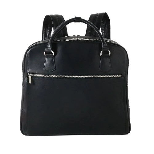 Leather Swerve Backpack Black