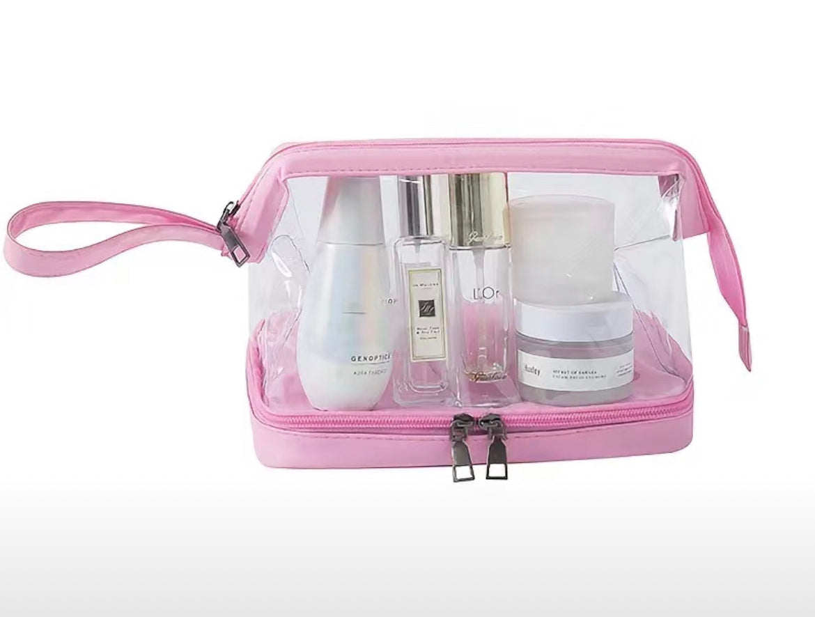 Wet/Dry Clear Travel Toiletry/Cosmetic Zip Bag With Carrying Handle