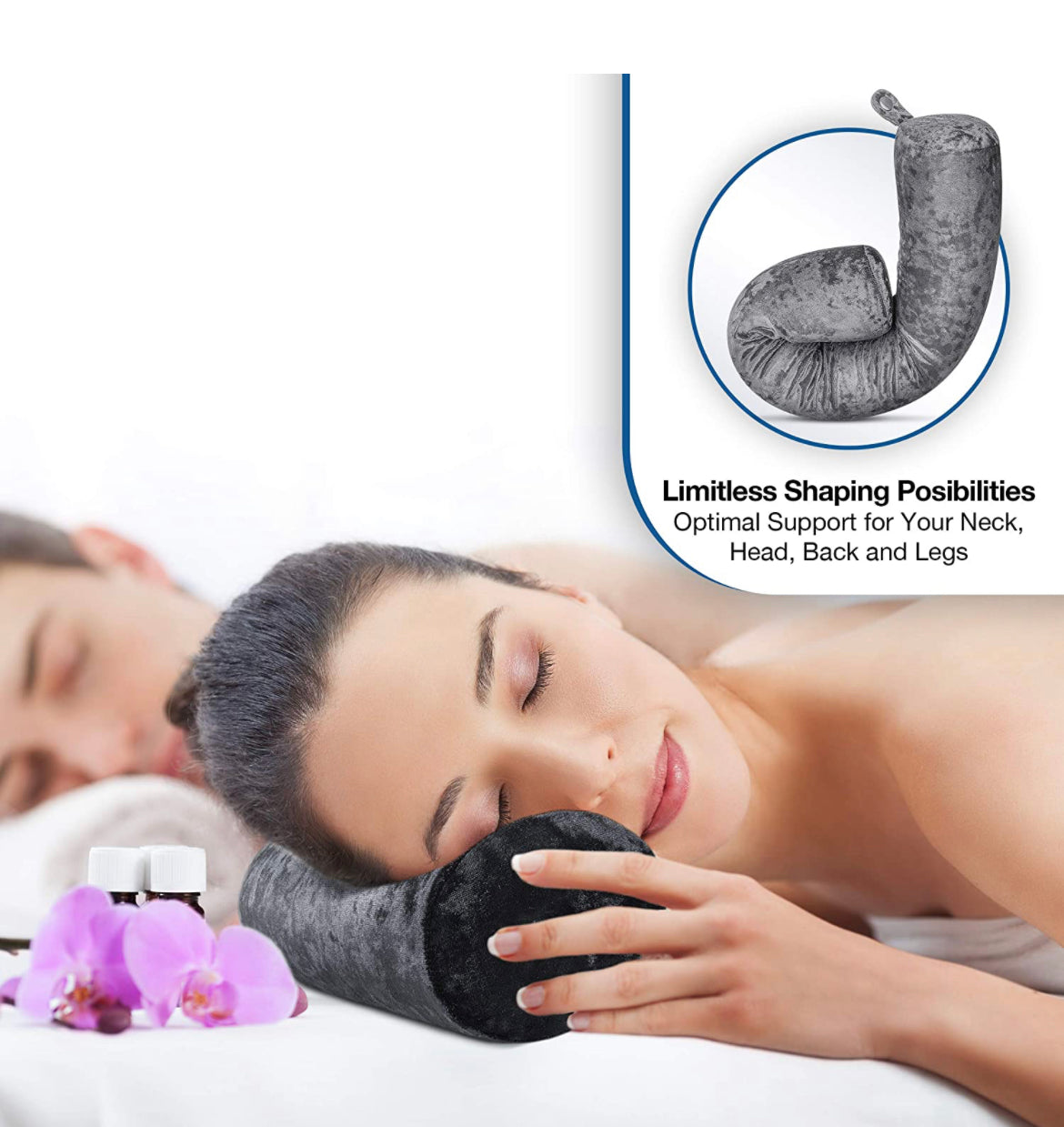 Cloudz Flex Universal Memory Foam Travel Neck and Body Pillow (Black)