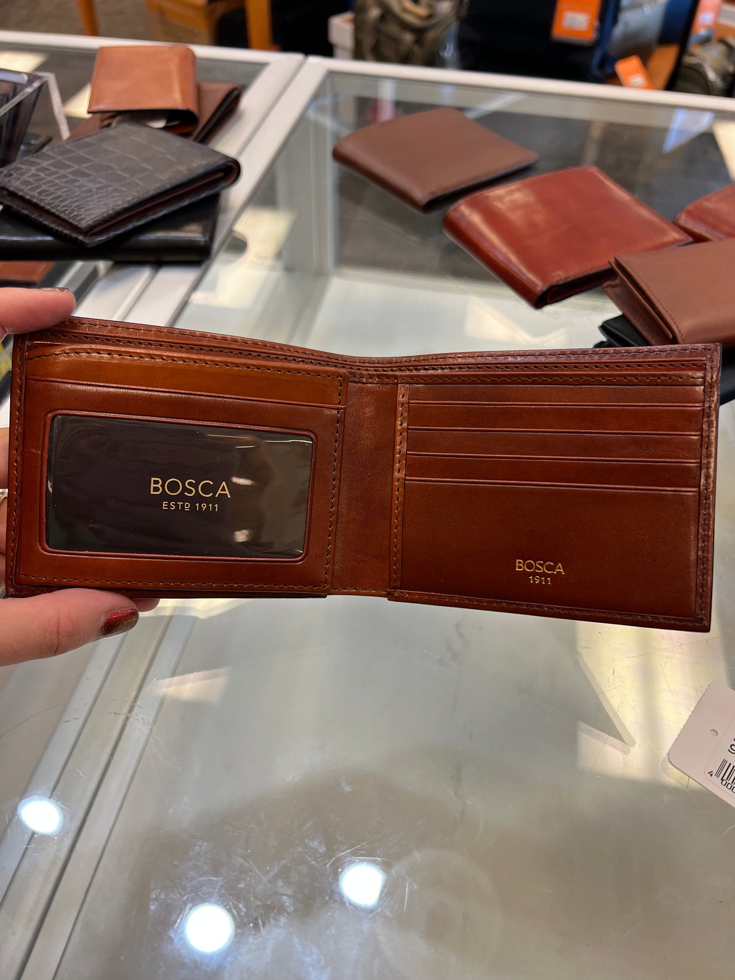 Bosca Bifold Leather Wallet With ID Flap Amber