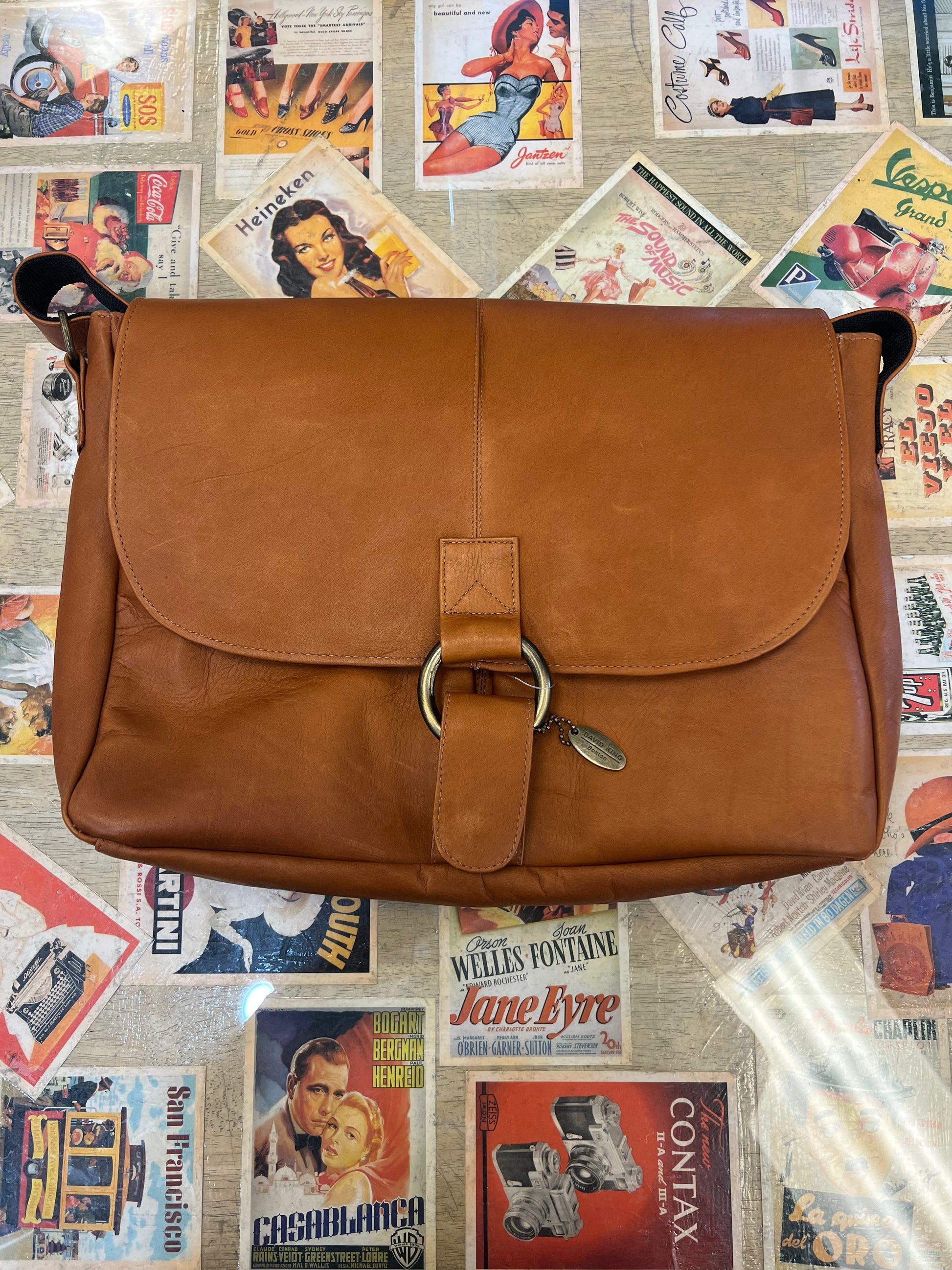 David King & Co. 199 Leather East/West 1/2 Flap Messenger Bag with Large Ring