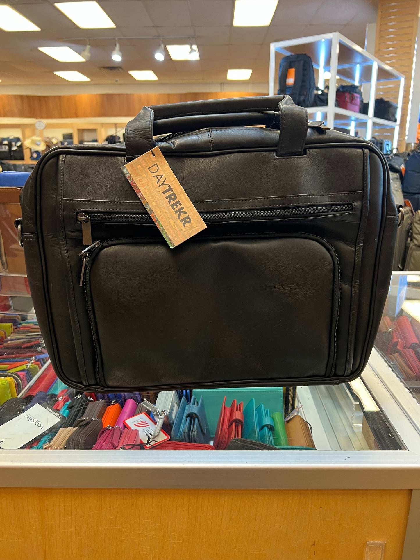 DayTrekr Slim Leather Zippered Briefcase Black