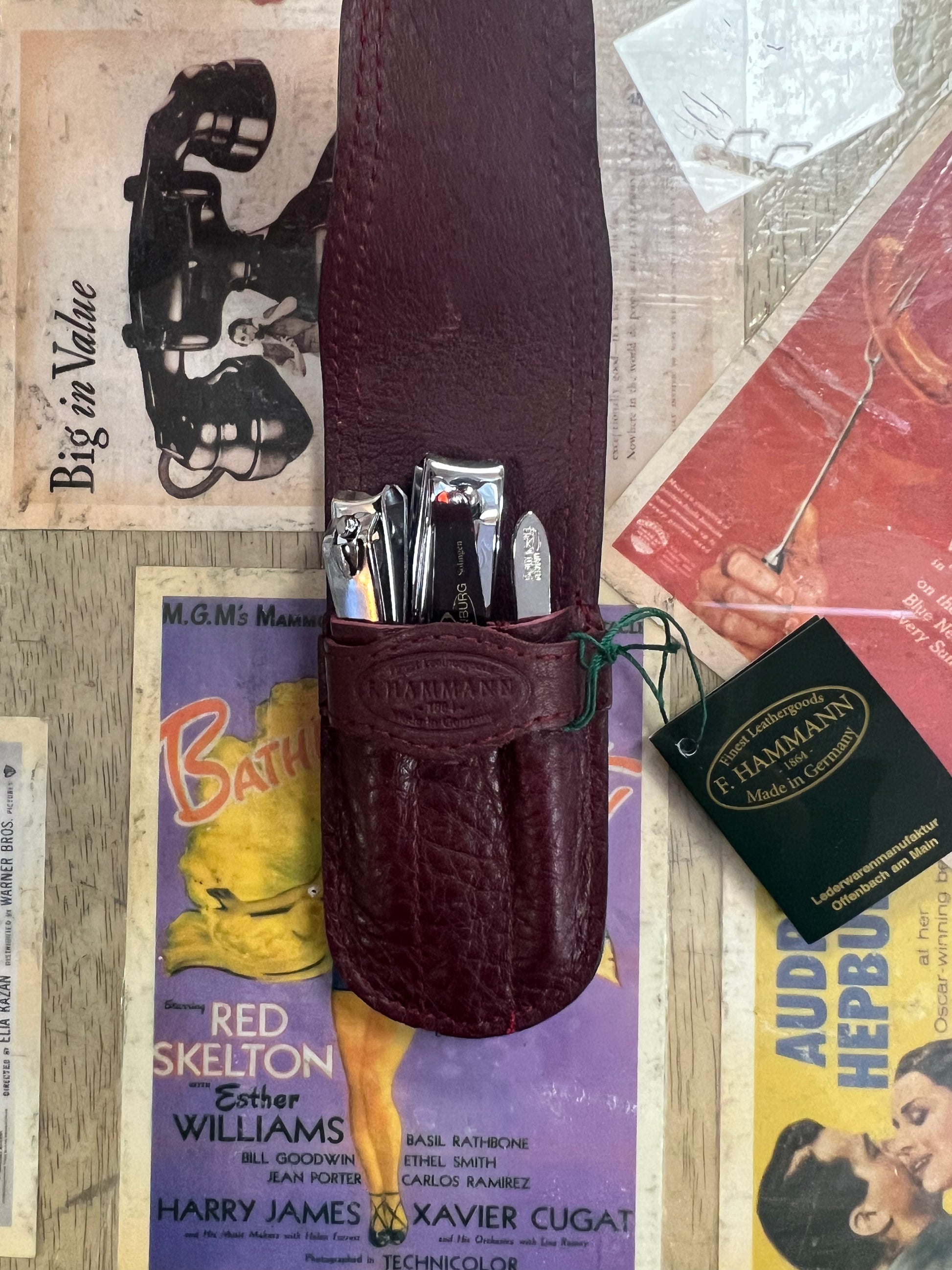 F. Hammann Leather Manicure Set- Solingen implements - Made in Germany Burgundy