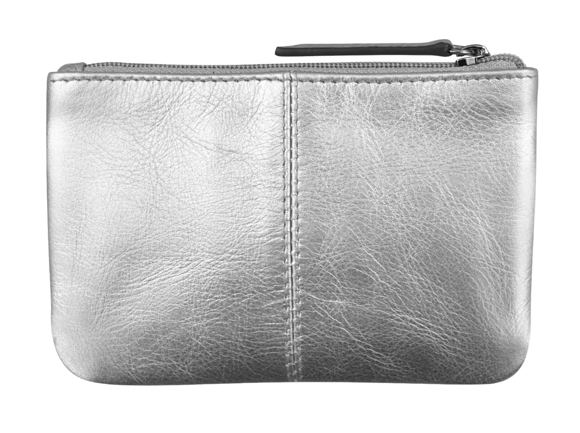 ili New York RFID Leather Coin Purse with Keyring (Silver)