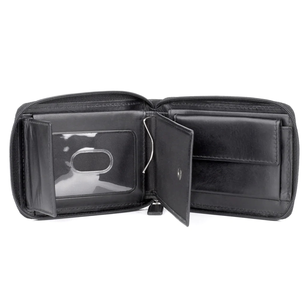 Dopp® Leather Regatta RFID Zip-Around Billfold Wallet Black
