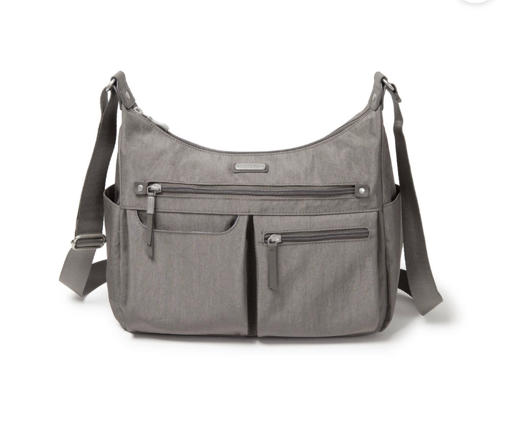 Baggallini Anywhere Large Hobo Tote with RFID wristlet Sterling Shimmer