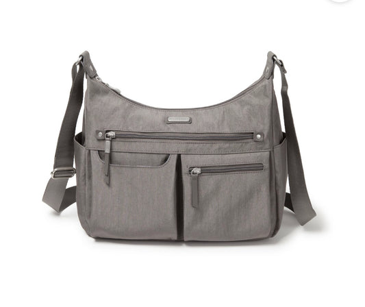 Baggallini Anywhere Large Hobo Tote with RFID wristlet Sterling Shimmer