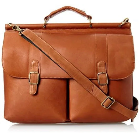 David King Dowel Top Leather Briefcase Tan
