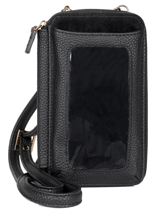 Julia Buxton Vegan Faux Leather RFID Everywhere Crossbody Cellphone Wallet Bag Black