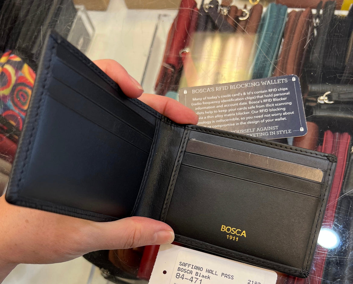 Bosca Saffiano RFID Hall Pass Leather Wallet (Black)
