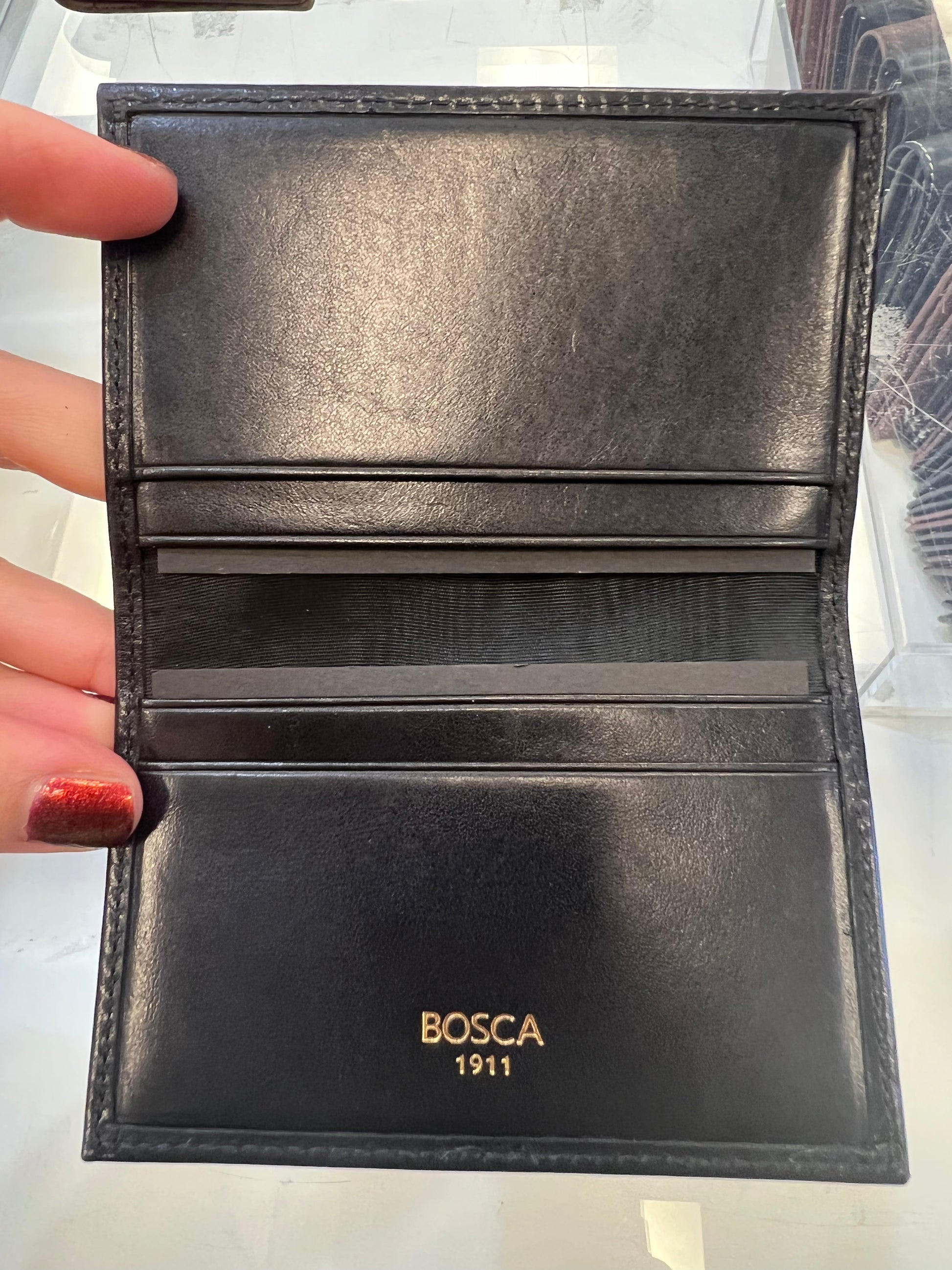 Bosca Calling Card Case Leather Wallet Black