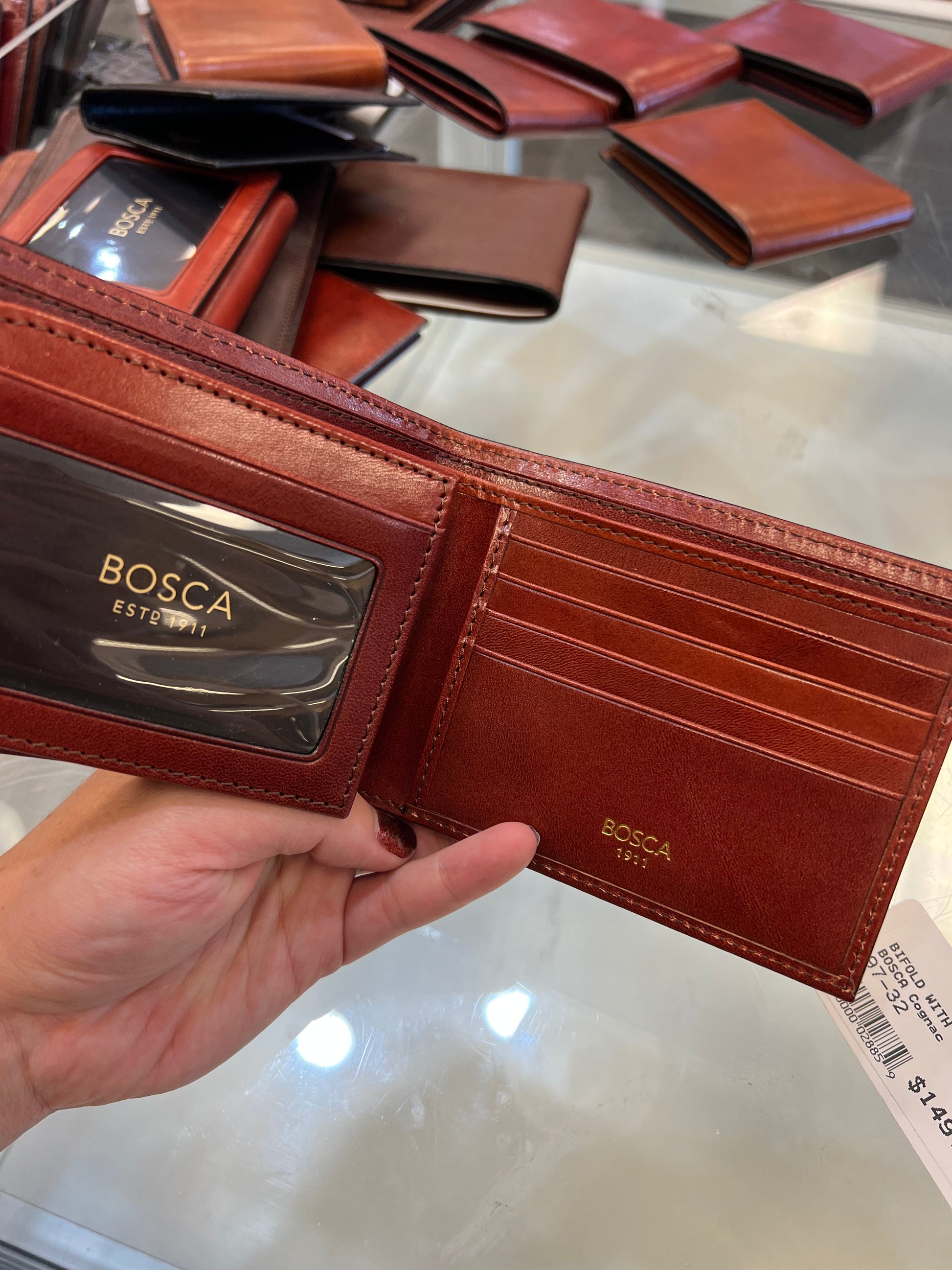 Bosca Bifold Leather Wallet With ID Flap