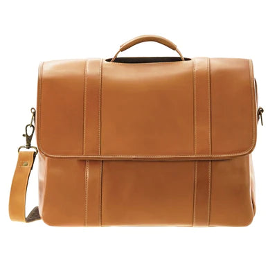 Daytreker Leather Flapover Briefcase/Messenger Bag Tan