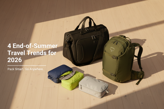 Victorinox weekender duffel, Osprey Porter backpack, and Travelon compression packing cubes — 4 End-of-Summer Travel Trends for 2026