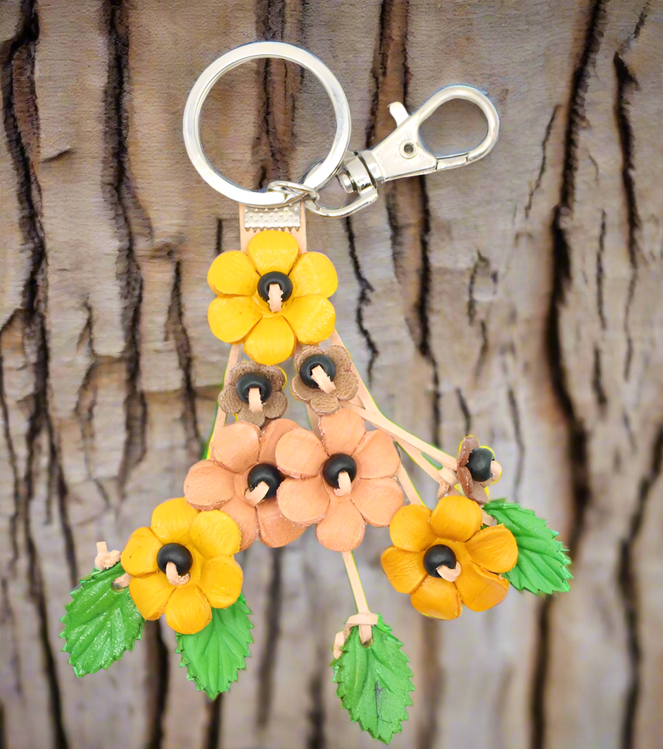 Small Leather Bag Charm/Keychain- Poppies